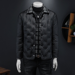 冬季新款呢料拼接假两件羽绒服男士修身质量好730/T88027/P280黑图片