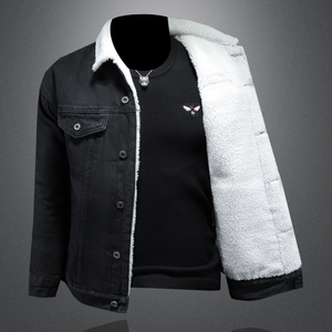 羊羔毛牛仔棉服外套男 加厚牛仔衣黑色外套730/M9363/P158 黑图片