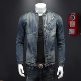 QT5027/H06369/P215机车款品质牛仔上衣男拉链，男装夹克，钱塘730-1