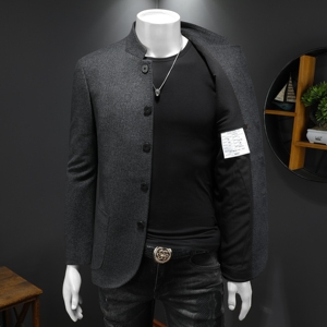 XZ88021/P195五粒扣羊毛混纺西服外套男商务立领单西上衣中山装帅图片
