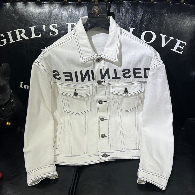 秋季730/D9129/P145白色牛仔夹克上衣男高品质字母刺绣沙发图,男装夹克,钱塘730-1