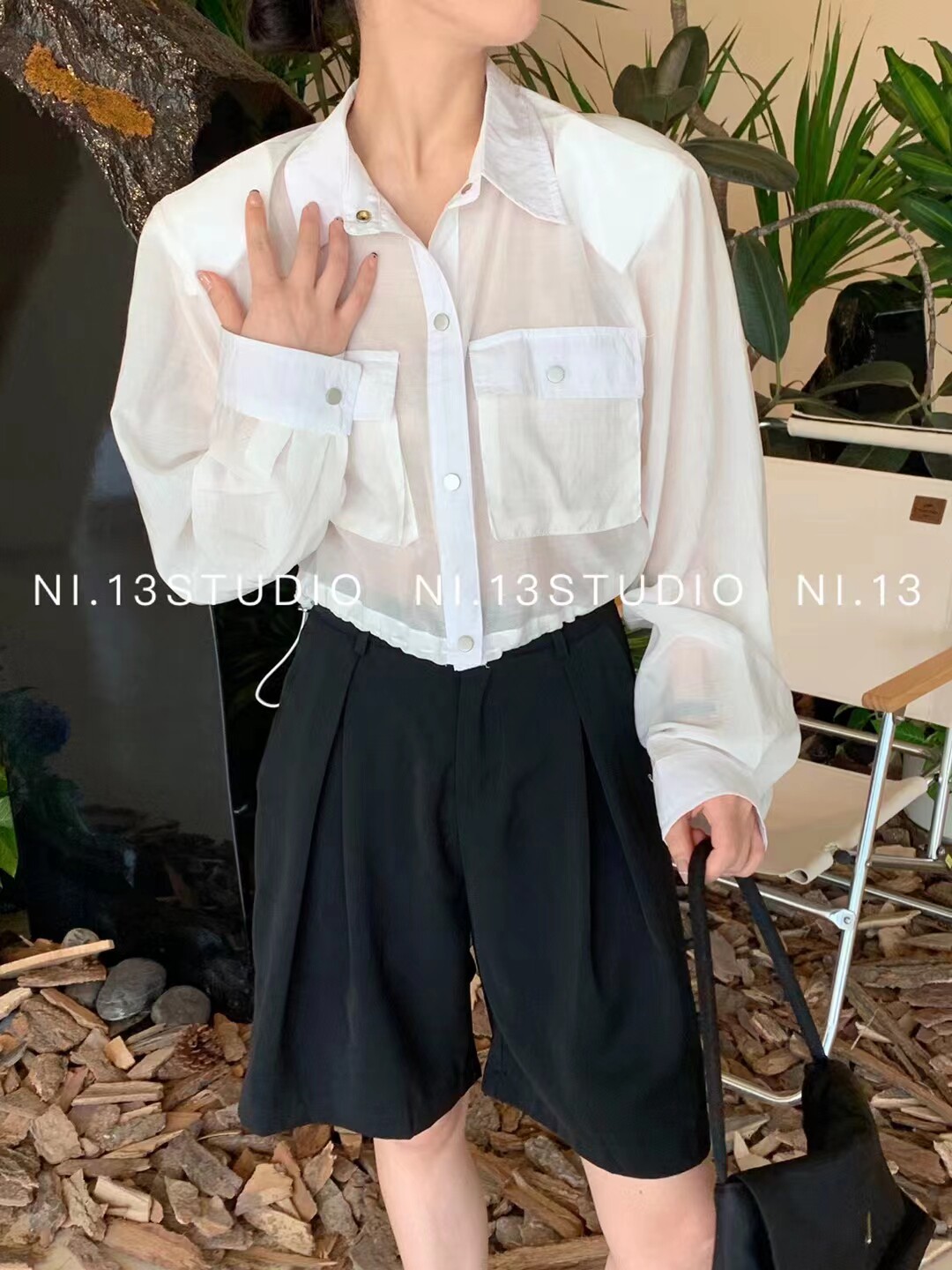 轻奢雪纺短款长袖衬衫2024新款女夏季小众收腰薄款高级感气质上衣