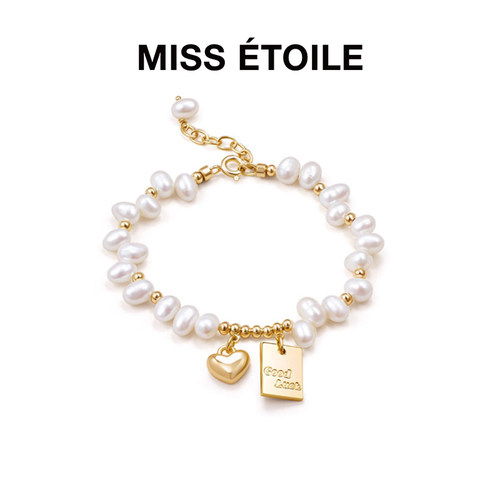 MISS ETOILE轻奢巴洛克淡水珍珠手链女金色爱心吊坠小众设计感