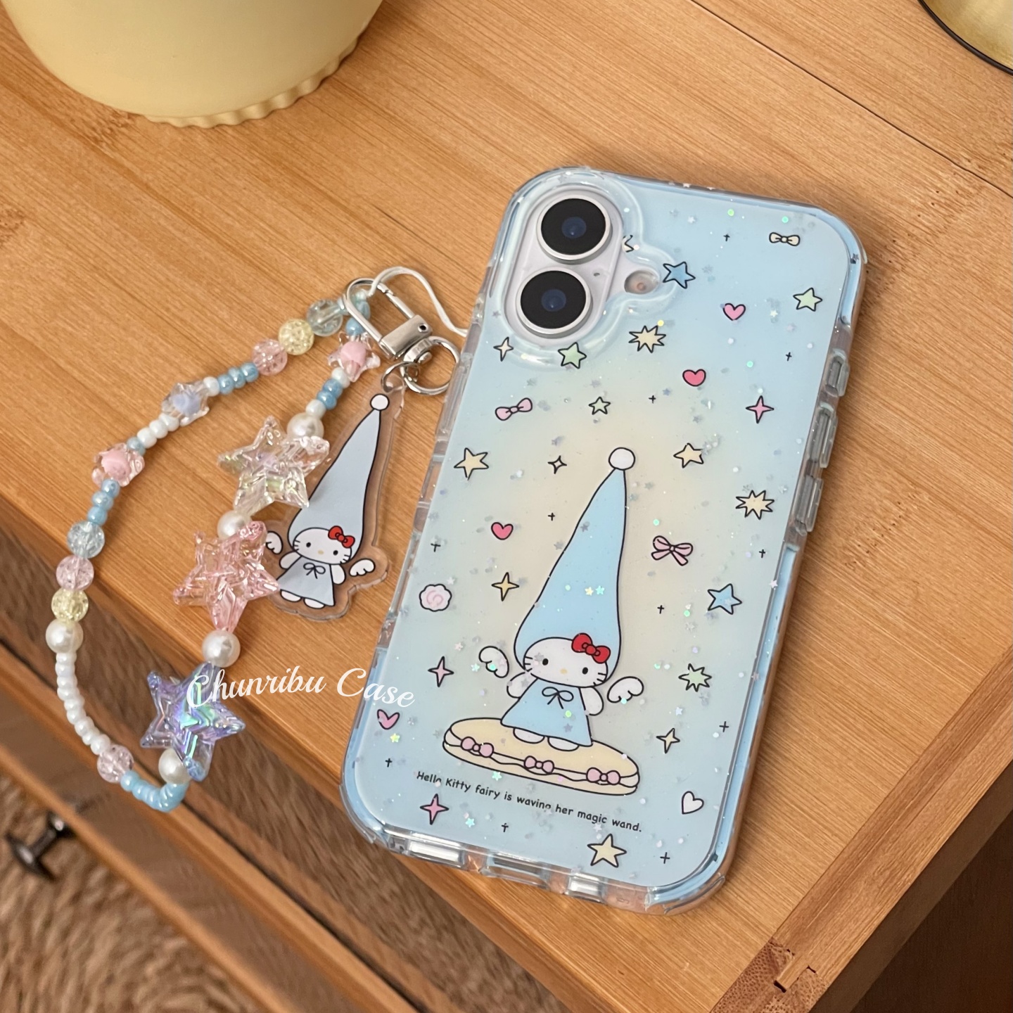 春日部防卫队Fighting|可爱卡通闪粉星星ins翅膀尖尖帽kitty适用苹果16promax手机壳日韩挂绳iphone15/14/13