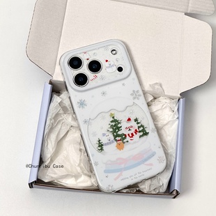 春日部防卫队Fighting｜日韩ins卡通冬季雪天镂空水晶球雪人自嘲熊适用苹果17/16promax手机壳iphone15/14/13