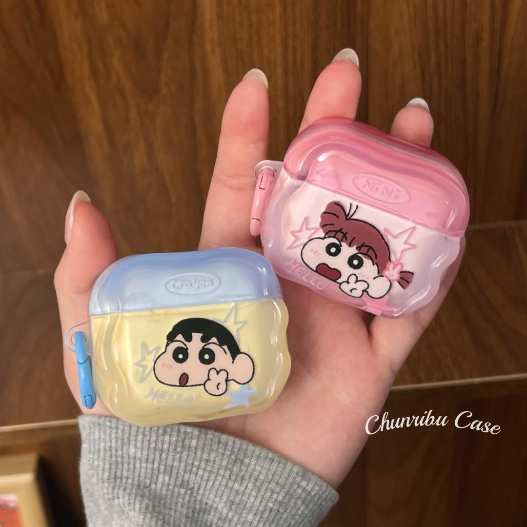 可爱卡通波浪撞色小新妮妮比耶趣味情侣款苹果适用苹果airpods1/2/3/4无线蓝牙耳机保护套吊坠pro二代新三代