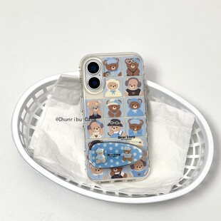 春日部防卫队Fighting｜可爱卡通玩偶小熊故事适用苹果16promax手机壳发夹支架创意设计日韩iphone15