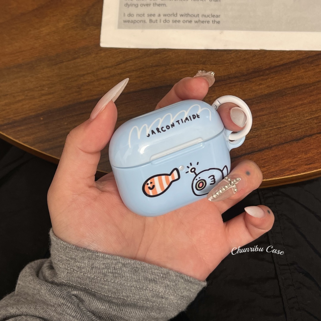 春日部防卫队Fighting|可爱卡通日韩ins风趣味灯笼鱼适用苹果airpods1/2/3/4无线蓝牙耳机保护套硅胶防摔pro