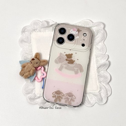 春日部防卫队Fighting｜可爱卡通日韩ins韩系简约摇摇木马小熊小兔适用苹果17/16promax手机壳iphone15/14/13