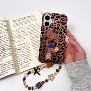 春日部防卫队Fighting｜可爱卡通豹纹黑皮辣妹大长腿kitty适用苹果17/16promax手机壳挂绳日韩iphone15/14/13