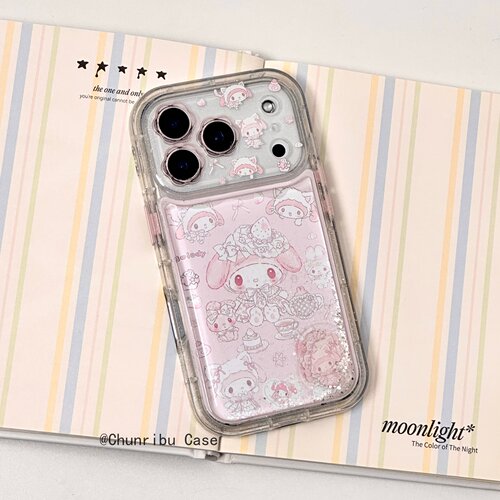 春日部防卫队Fighting｜可爱卡通花朵透镜流沙粉底红茶蛋糕美乐蒂适用苹果17/16promax手机壳iphone15/14/13