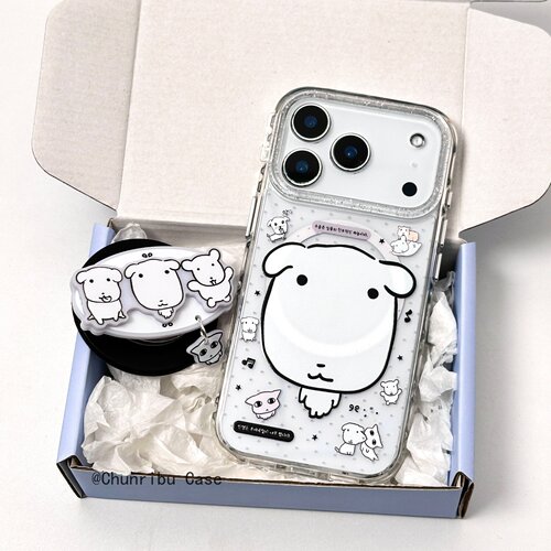 春日部防卫队Fighting｜日韩ins细闪镜头呆萌ganadi小狗适用苹果17/16promax手机壳磁吸支架iphone15/14/13