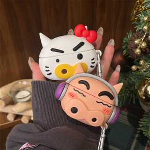 卡通日韩趣味小众创意可爱ins硅胶耳机kitty左卫门适用苹果airpods1 4无线蓝牙pro二代新三代防摔保护套