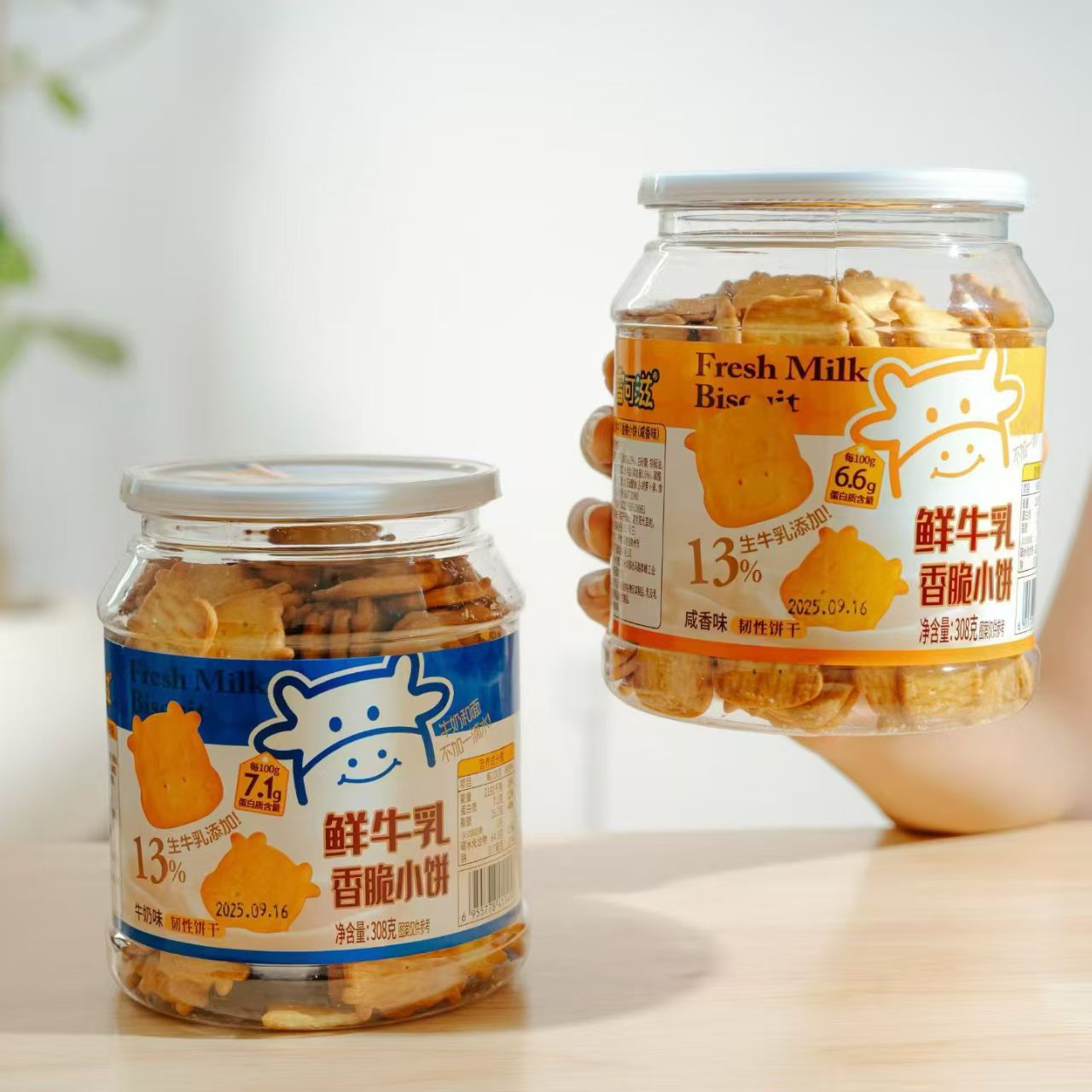 雪可滋鲜牛乳香脆小饼海盐小饼干308g×1罐开罐即食休闲零食乳味