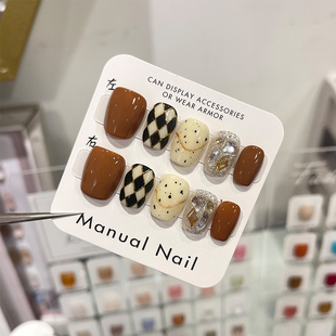 高端气质纯欲风名媛公主风格 纹短方圆指甲片显白网红魔镜粉穿戴甲