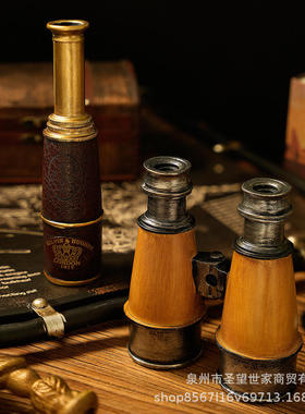 橱柜复古单双筒美式创意装饰品树脂客厅样板间望远镜酒吧摆件