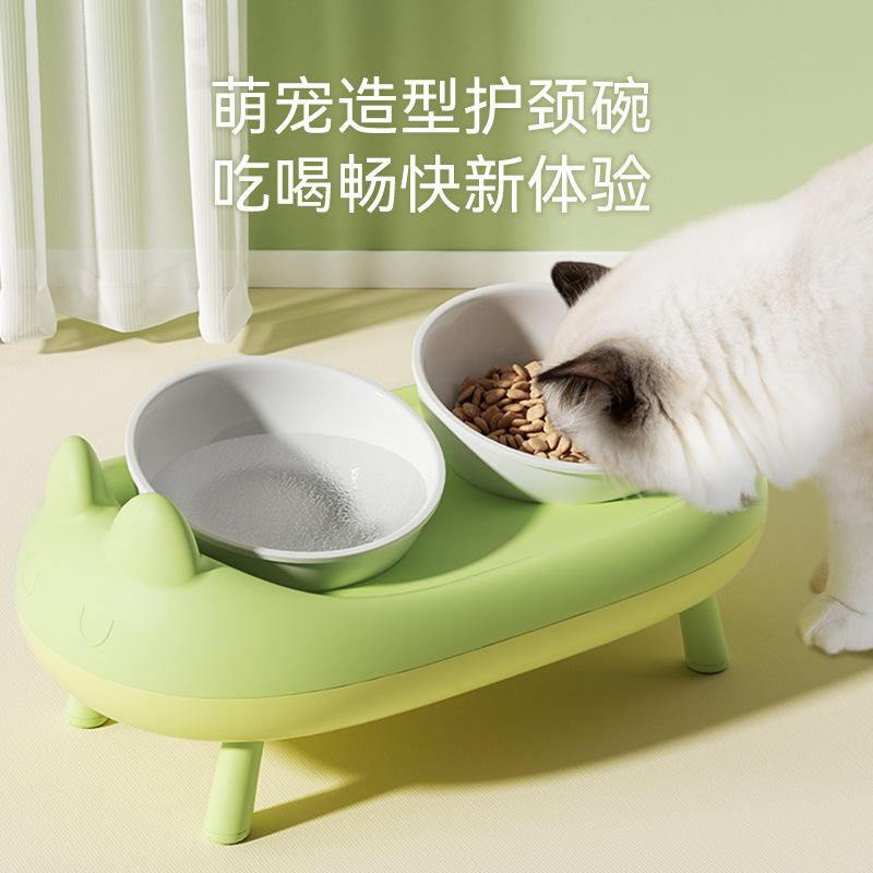 猫碗饭碗猫食盆高脚碗猫咪陶瓷斜口防打翻双碗狗碗狗食盆宠物用品