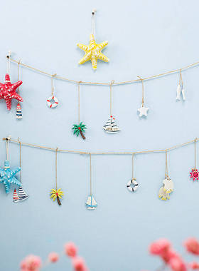 地中海装饰品家居渔网迷你配饰海星小鱼船锚舵手救生圈小挂件壁饰