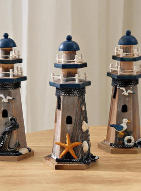 地中海风格创意摆件品复古木质灯塔餐厅装饰店铺隔板摆设品