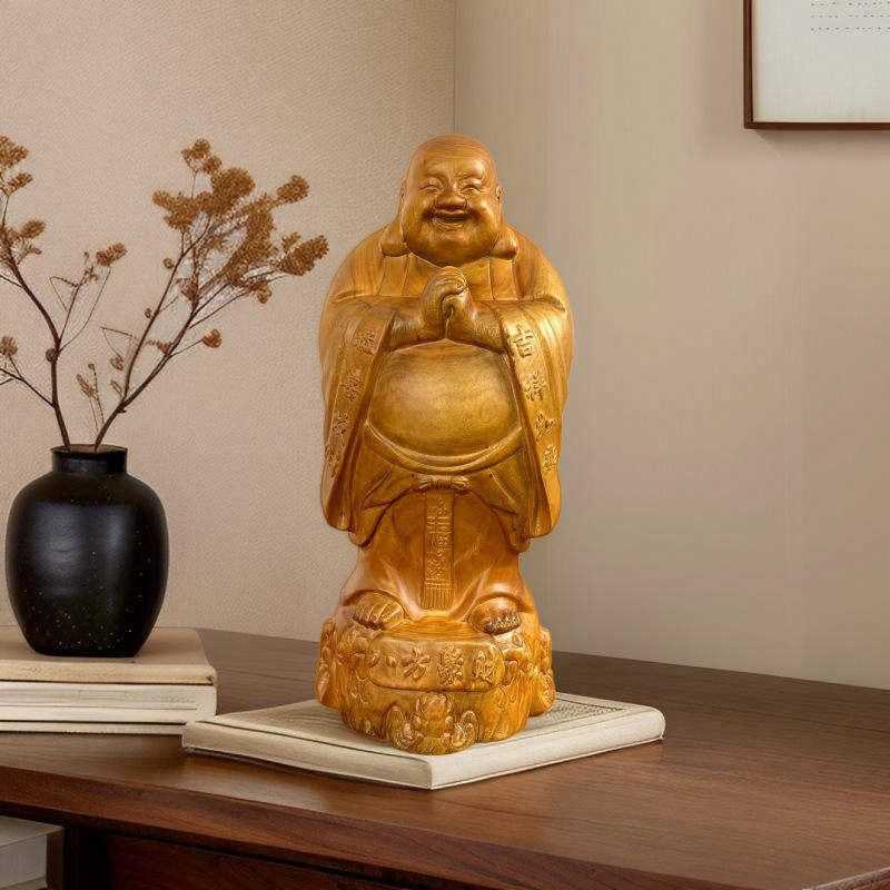 香八方木雕摆件樟木聚财弥勒佛笑佛手工雕刻家居办公供奉工艺品