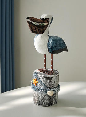 树桩地中海鸟实木家居装饰木制品摆设木雕品鹈鹕家居摆件