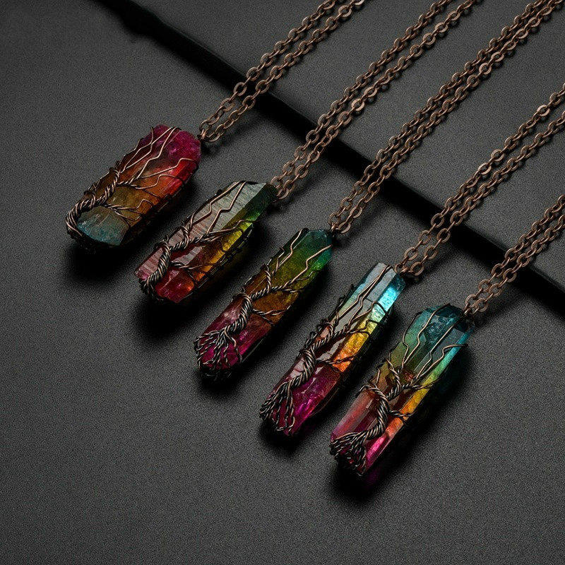 Natural Stone Copper Wire Pendant Necklace for Women Men