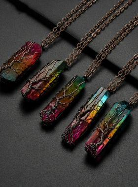 Natural Stone Copper Wire Pendant Necklace for Women Men