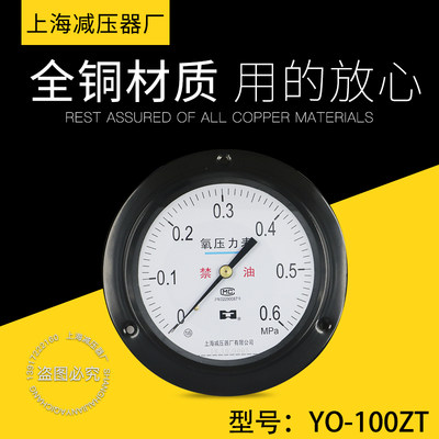 YO100ZT氧气轴向带边压力表表面100压力1/1.6/2.5/4上海减压器厂