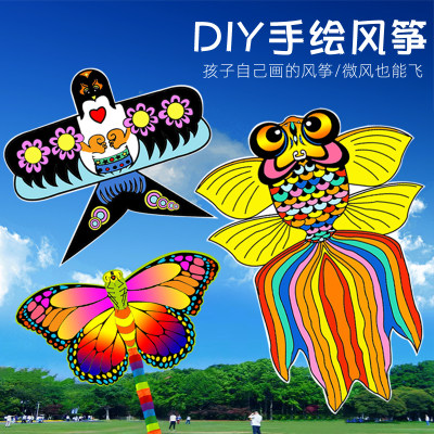 蝴蝶风筝diy材料包 儿童手工自制作空白彩绘画涂色涂鸦纸鸢半成品