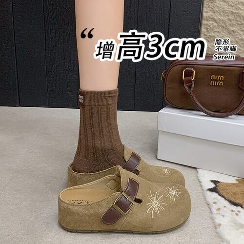 复古外穿勃肯鞋女包头半拖一脚蹬