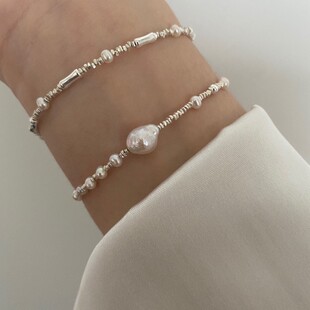 【碎银子+巴洛克珍珠】VividEon 竹节手链女 s925银天然淡水手串