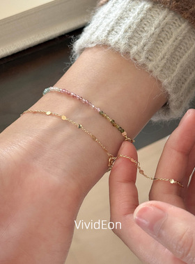 【极细2MM 彩色渐变】VividEon天然碧玺手链彩虹切面小叠戴女手串
