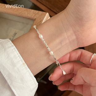 【淡雅】天然淡水珍珠+竹节碎银子 VividEon S925纯银手链女