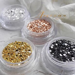 平底钢珠美甲饰品混款网红迷你半圆钢珠大小混装铆钉银色指甲