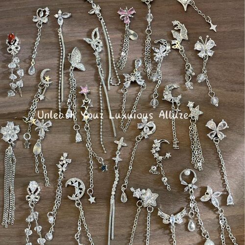 lz新款美甲饰品长链条爆闪美甲锆石镶钻蝴蝶l流苏指甲装饰品1颗装