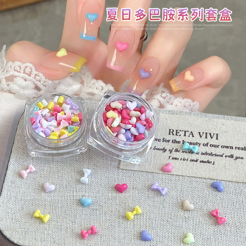 多巴胺彩色爱心美甲饰品夏日缤纷五角星星月亮蝴蝶结diy指甲贴钻