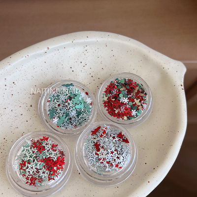 秋冬圣诞彩色超闪磨砂镂空五角星雪花闪粉亮片镭射美甲穿戴甲贴片