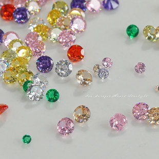 100颗新款超闪透底裸锆圆钻美甲饰品尖底钻彩色大小混装锆石