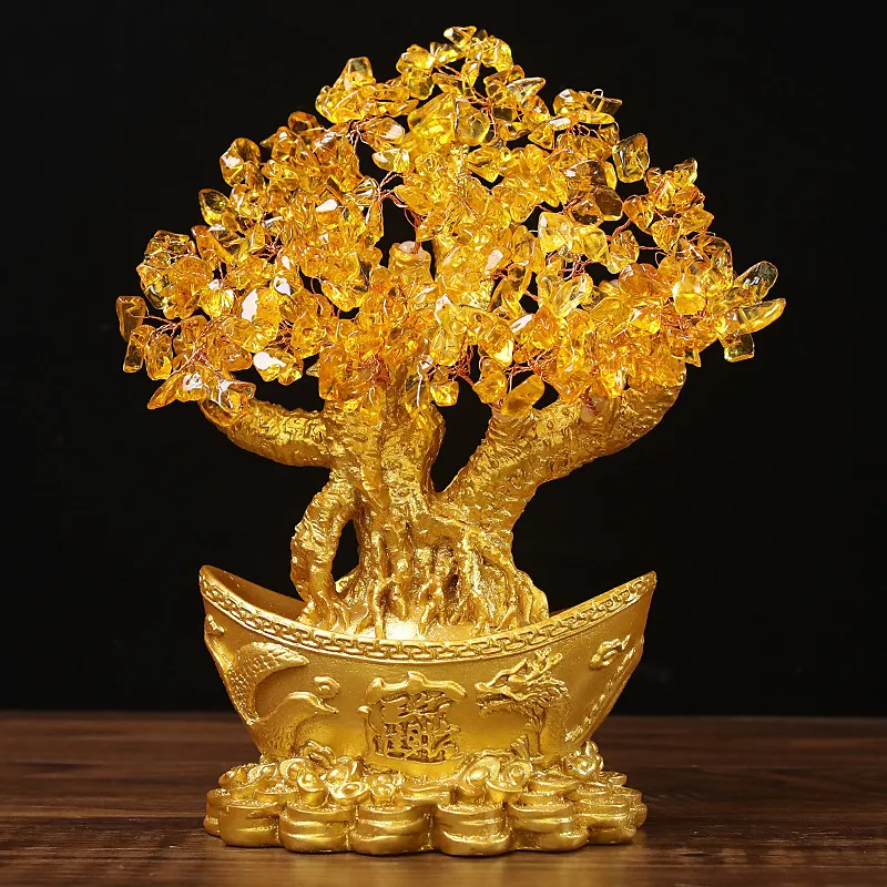 水晶发财树金元宝水晶树摆件树脂摆件酒柜玄关装饰品开业礼品