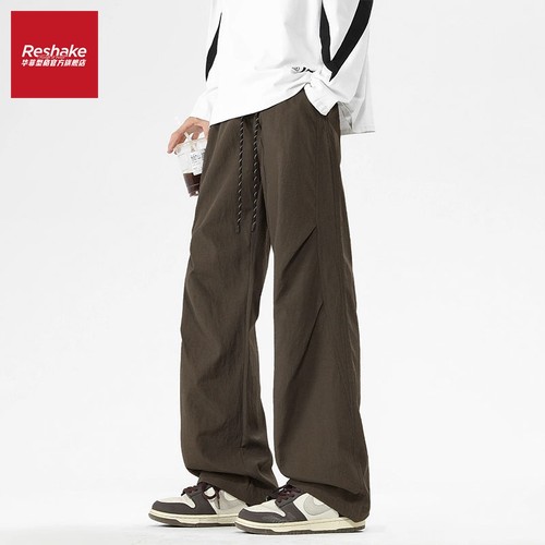 华菲型格褶皱感阔腿工装休闲长裤