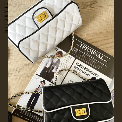 CTANDJIM奥利奥配色 黑白菱格链条包 香风手机包 斜挎包