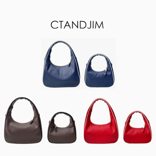 甜甜圈 学院风手提包 CTANDJIM头层皮拼色M1U风腋下包 斜挎包