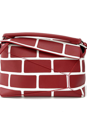 CTANDJIM头层牛皮马里ao趣味拼接手提包 不规则斜挎包 红色包包