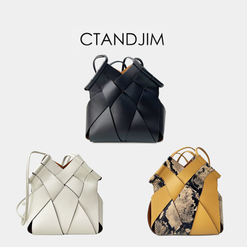 CTANDJIM牛皮编织斜挎包