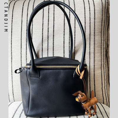 CTANDJIM日本伊势丹同款头层牛皮立体剪裁拉链腋下hobo盒子包