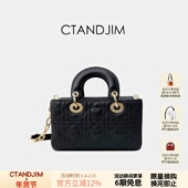 CTANDJIM袖 斜挎包 精致小羊皮黑色手提包 珍爱心刺绣袖 珍手机包