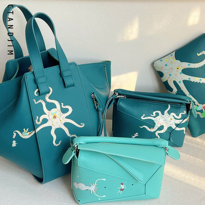 CTANDJIM头层牛皮奇妙海底世界插画吊床包手提包散钱包斜挎包