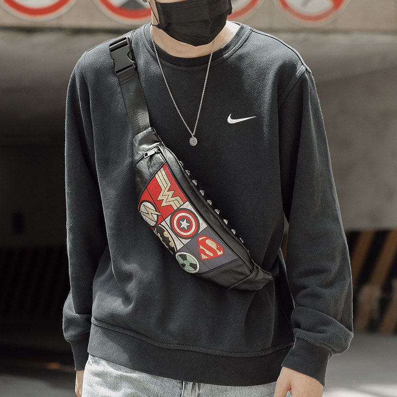 新款斜挎胸包腰包欧美撞色个性图案男女单肩斜挎包街头潮流小包
