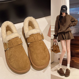 东北加绒短筒雪地靴女2025冬季新款全包加厚一脚蹬低帮勃肯鞋棉鞋
