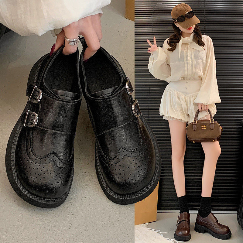 英伦风小皮鞋女雕花厚底乐福鞋2026春季新款配裙子一脚蹬洛克单鞋,女鞋,深口单鞋,淘宝优惠券,粉丝福利购,淘宝优惠卷